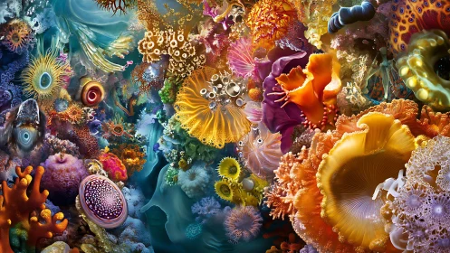 Color-soaked coral daydream swirling with underwater wonder.