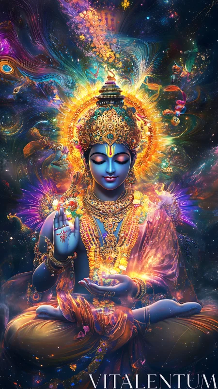 Cosmic blue deity weaving galaxies in radiant stillness.