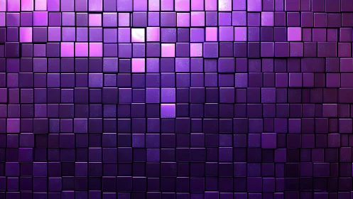 Violet 3D cube mosaic wall with glossy gradient light.