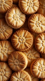 Golden Butter Cookies with Decorative Pattern Arrangement.