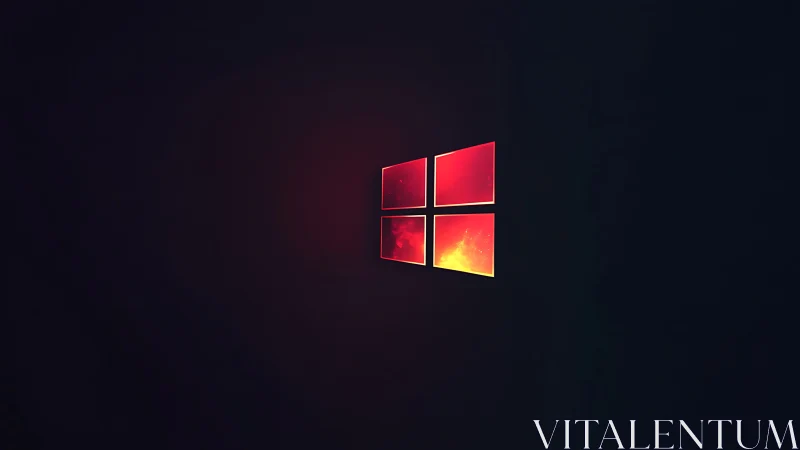 Minimalist red window logo on dark negative space background.