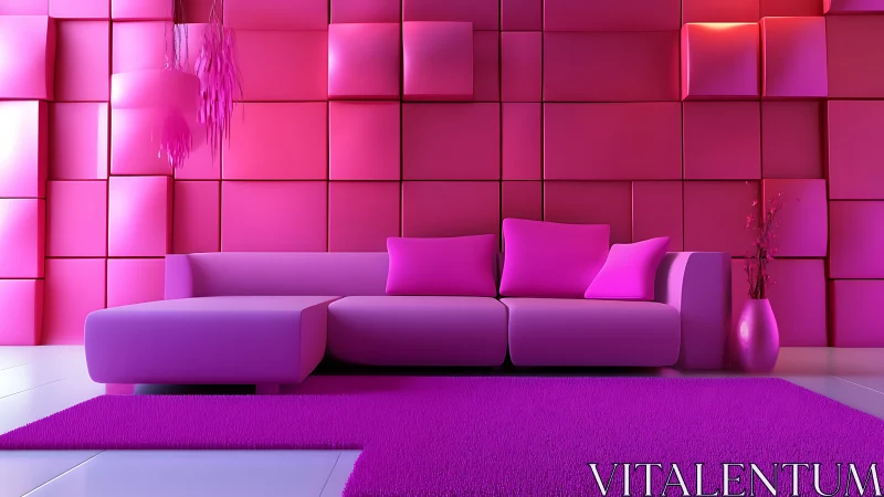 Bold pink modern living room with minimalist sectional sofa.