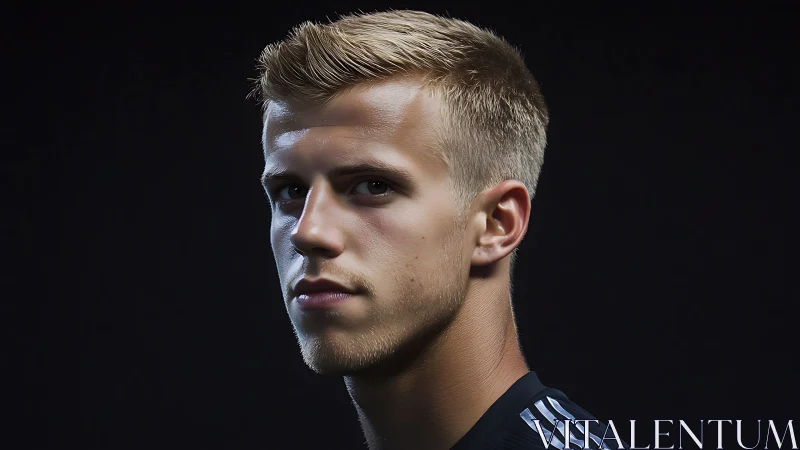 Brooding sidelight portrait of focused athletic blonde man.