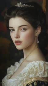 Graceful young noblewoman gazes softly in jeweled finery
