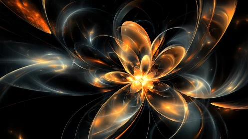 Fractal light structure forming abstract luminous flower form.