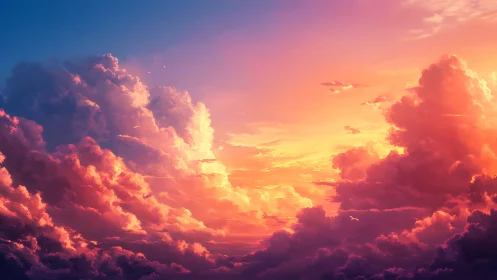 Radiant sunset clouds in expansive digital sky scene.