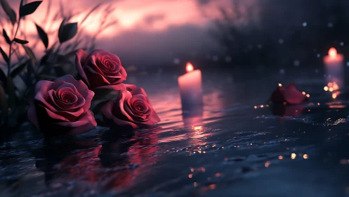Crimson Roses Drift Through Candlelit Reverie.