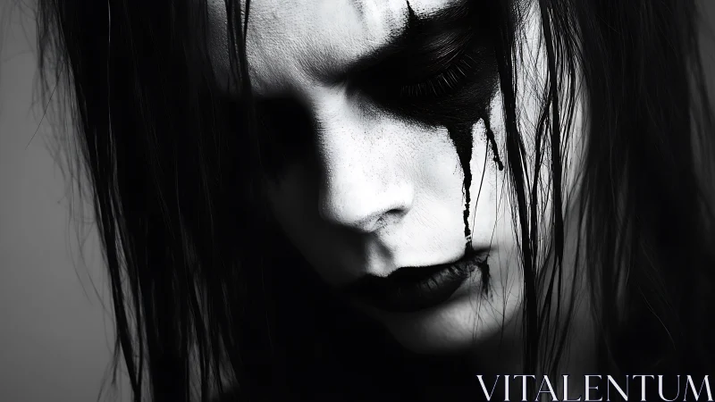 Gothic portrait captures sorrowful face in smeared black makeup