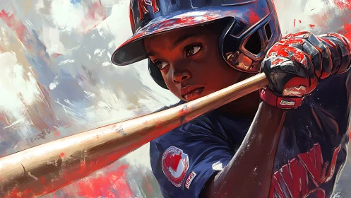 Youth baseball hitter locked in dynamic digital portrait.