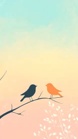 Two Birds on a Branch at Sunset