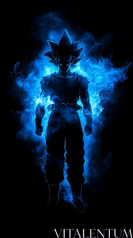 Anime energy silhouette with electric blue aura composition.