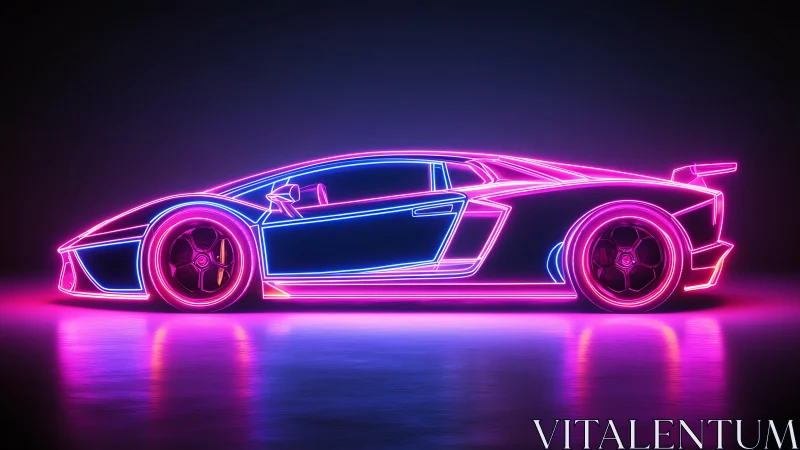 Neon supercar silhouette hums like a racing skyline at dusk