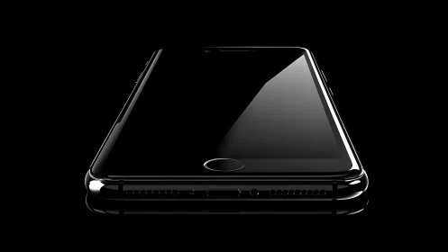 Premium smartphone rendered with high-gloss finish against pure black backdrop.