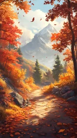 Autumnal mountain corridor with high-depth atmospheric rendering.