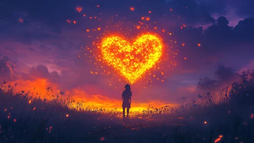 Lone Dreamer Beholding Luminous Heart Ablaze