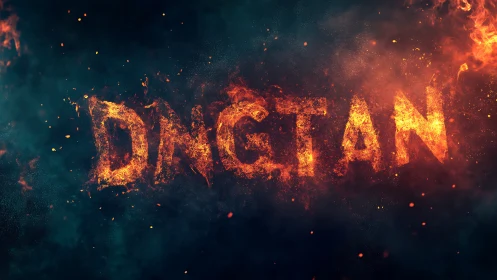 Typographic composition rendered in incandescent fire effect