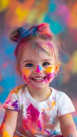 Exuberant Child Portrait With Chromatic Paint Application.