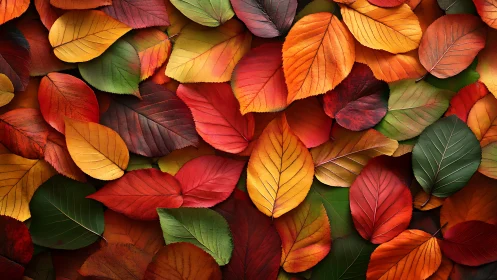 Overlapping multicolored leaves in dense uniform arrangement.