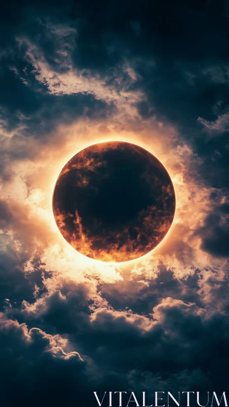 Digital painting eclipse with dramatic chromatic corona framing.