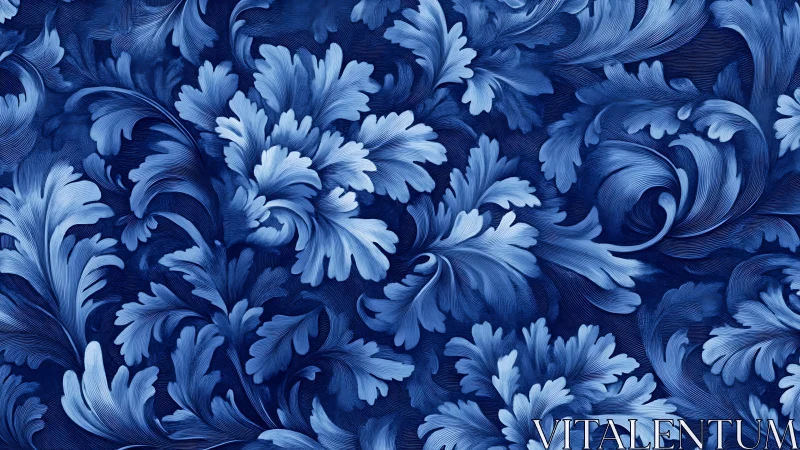 Repeating blue acanthus foliage pattern fills the entire frame
