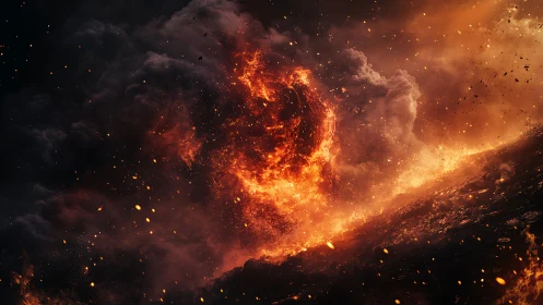 Volcanic Eruption with Intense Lava Flow and Explosive Debris