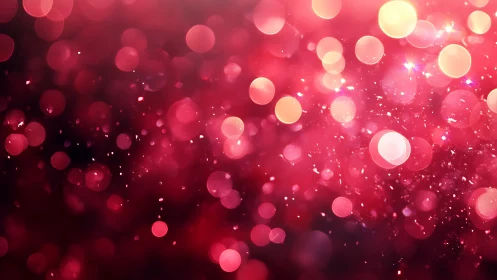 Red bokeh light field with glowing festive particles.