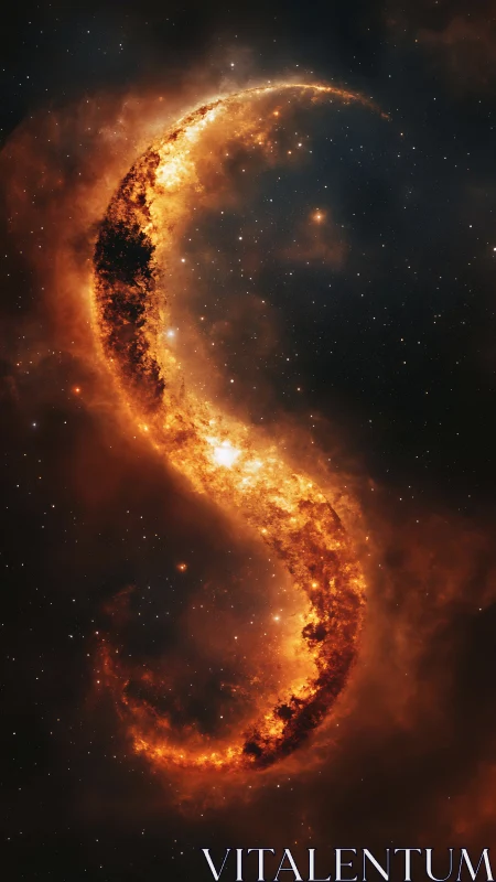 Cosmic inferno nebula in sinuous S-curve composition.