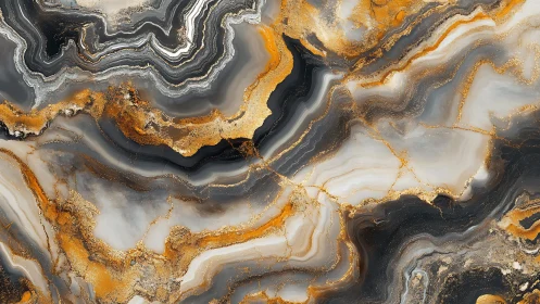 Abstract marble pattern with gold and black swirls, modern art style.
