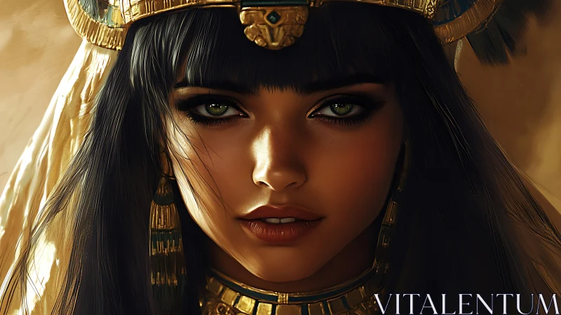 Golden-eyed desert queen in luminous regal portrait.
