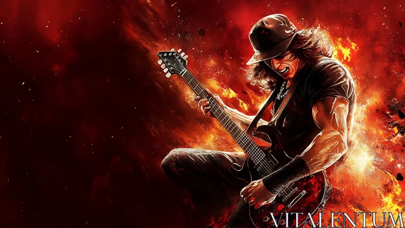 Fiery rock guitarist unleashes an explosive solo on stage