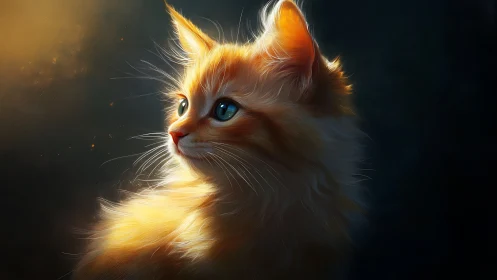 Luminescent Feline Portrait with Golden Rim Lighting and Vivid Blue Eyes