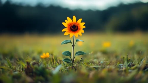 Sunlit rebel sunflower standing tall in a dreamy meadow.