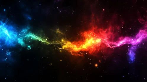 Prismatic nebula river streaking through silent deep space.