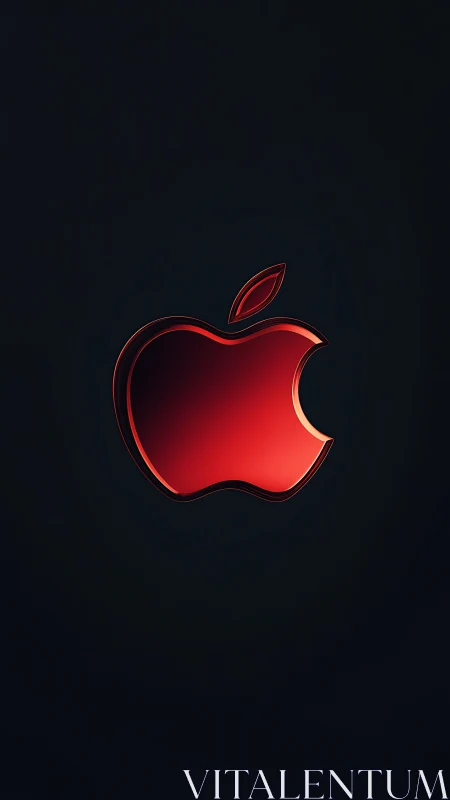 Scarlet tech apple gleaming alone on midnight void backdrop.