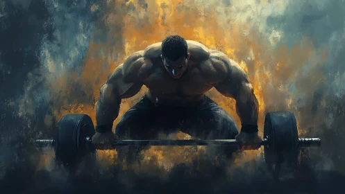 Firelit powerlifter poised for a soul-forging deadlift.