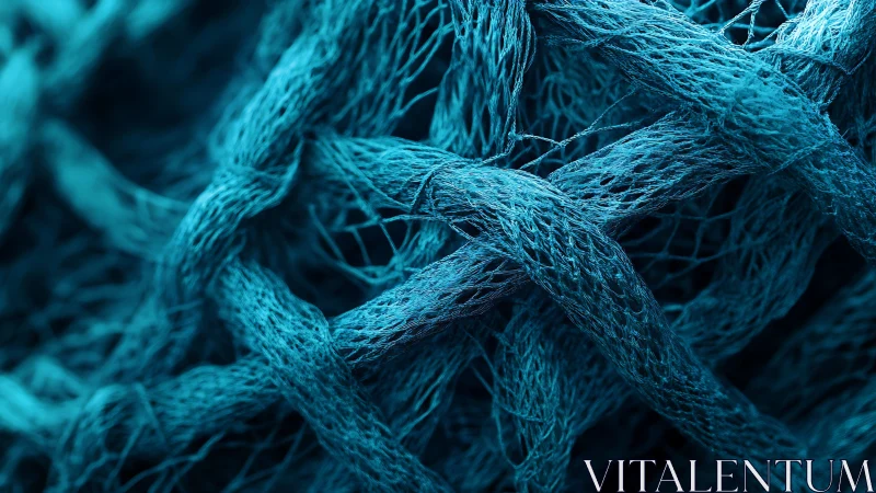 Blue fishing net strands intersect in tight macro focus