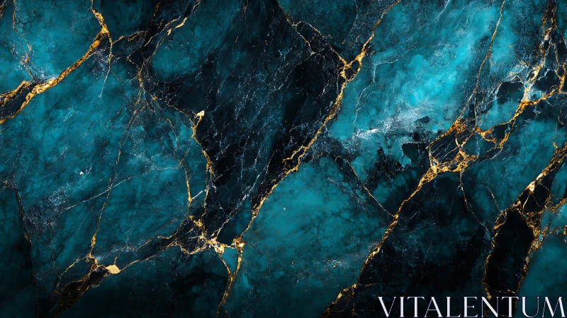 Deep teal marble texture with gold crackled veins.