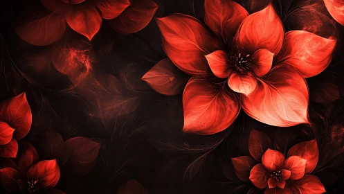 Glowing Red Flowers Dance in Darkness.