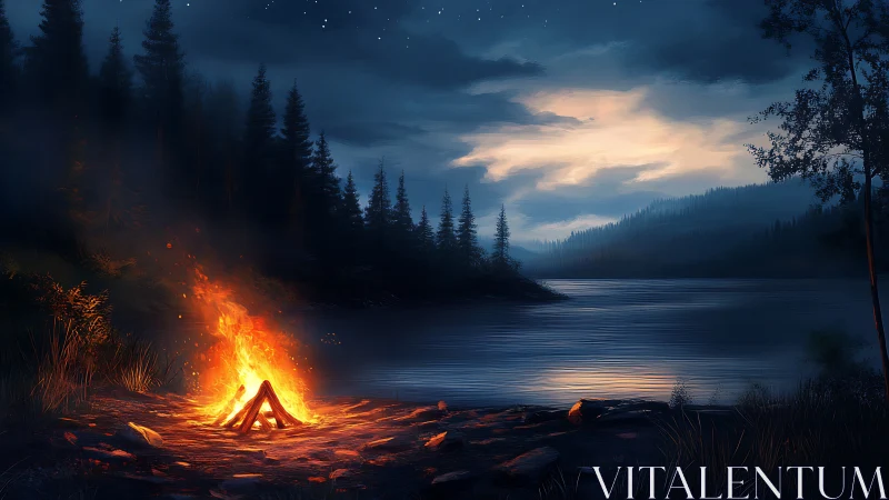 Campfire Glow by Twilight Lake.