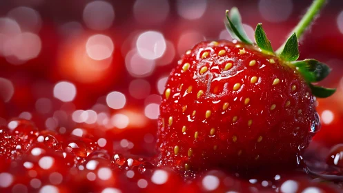 Glistening strawberry magic in a dreamy red spotlight.