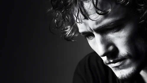 Monochrome close-up portrait shows male face in profile