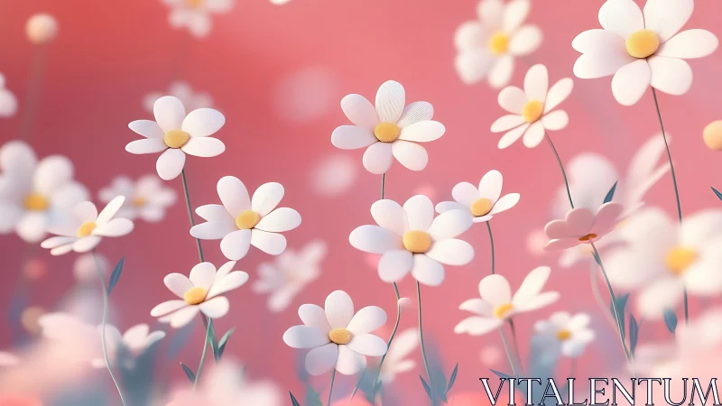 White Daisies on Pink Background Field.