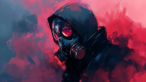 Hooded wanderer in vivid neon smoke and glowing shadows.