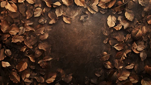 Autumn brown leaves frame over scratched rustic background.