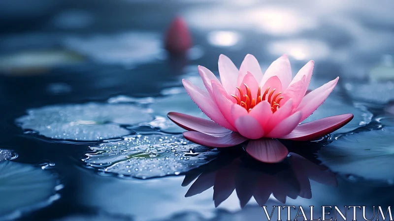Pink Lotus Bloom With Radial Petal Structure Over Aquatic Surface.