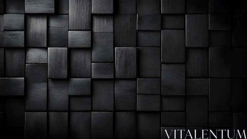 Matte black staggered wood panel wall with subtle depth gradients