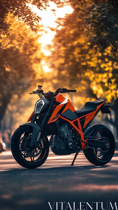 Streetfighter motorcycle in cinematic golden-hour illumination.