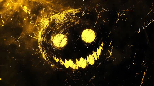 Glowing jagged-mouthed specter face in fractured yellow haze