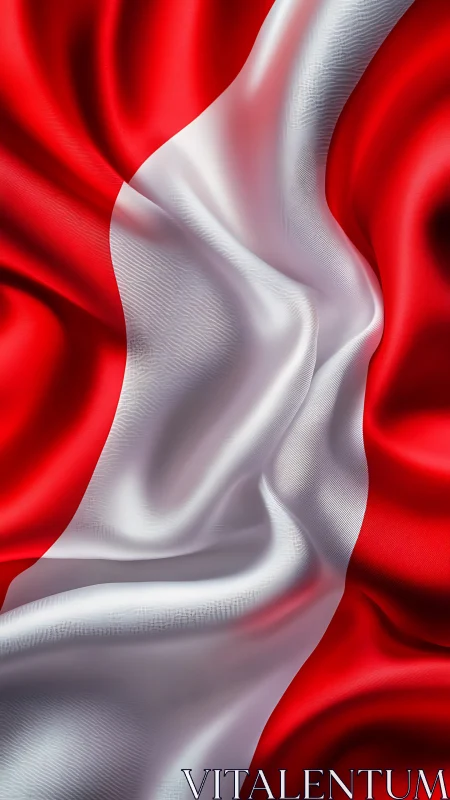 Red and white satin flag ripples in dramatic folds.