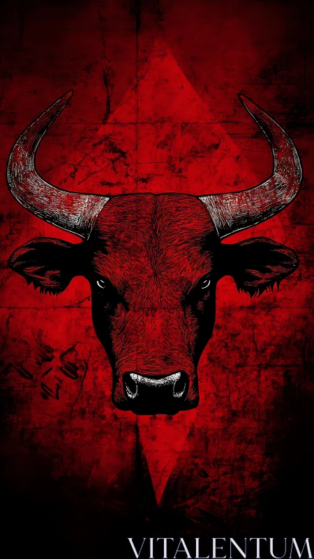 Bold red bull portrait glowing against a gritty night sky.